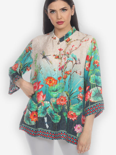 Lotus With Dragonflies Silk Blouse