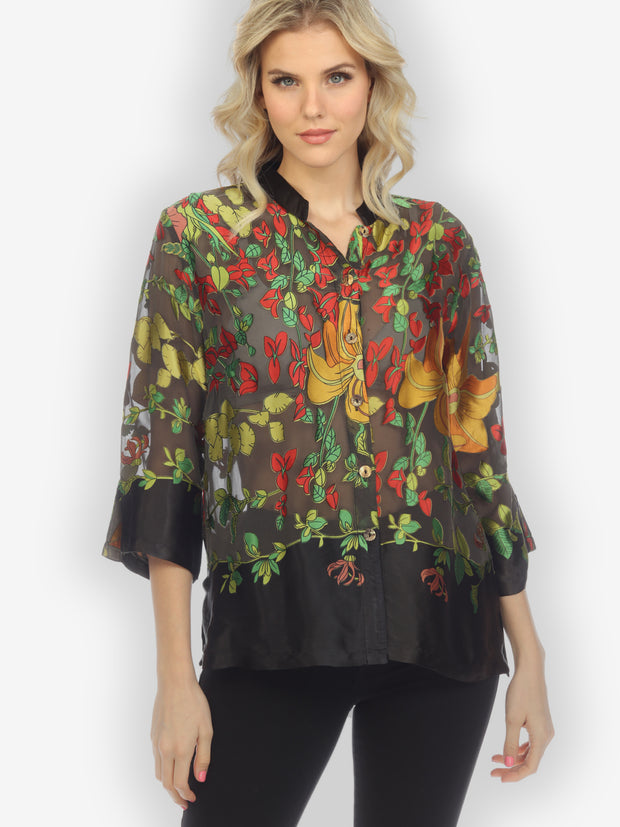 Mixed Floral Gold Citron Style Blouse