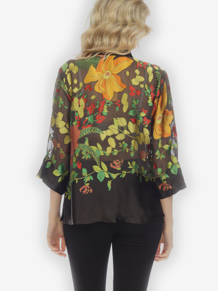 Mixed Floral Gold Citron Style Blouse