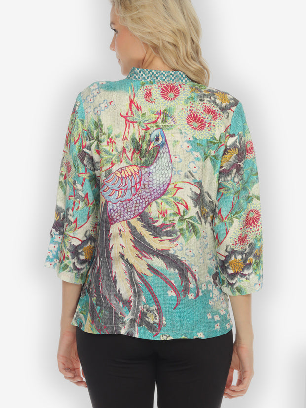 Peacock in the Forest Silk Blouse