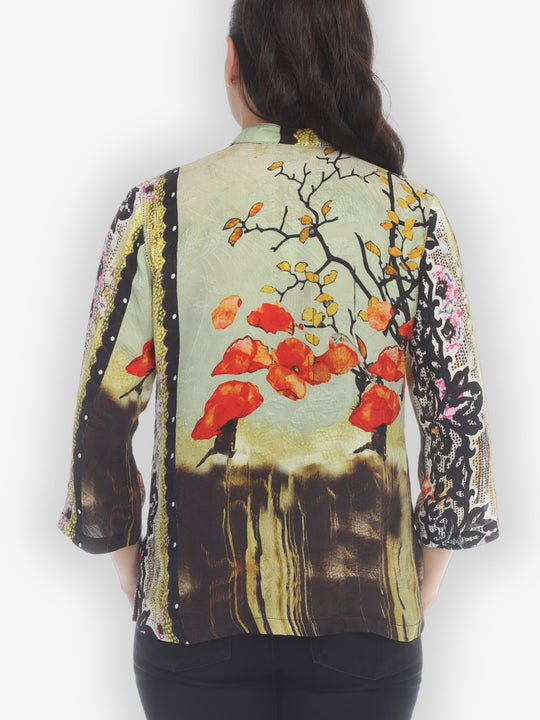 Sky Border Nature Classic Style Silk Blouse