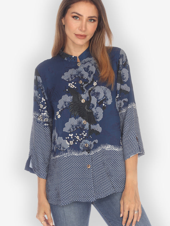True Blue Shibori Silk Blouse