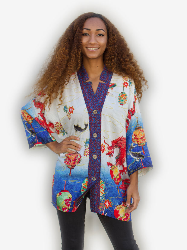 Fish and Dragon Notch Collar Shirt