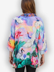 Rich Rainbow Cranes Silk Shirt