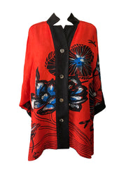 Mono Lotus Print Notch Collar Silk Blouse