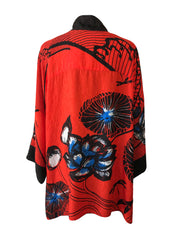 Mono Lotus Print Notch Collar Silk Blouse