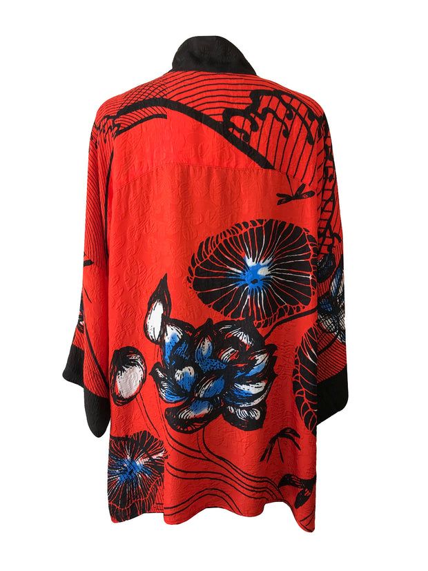 Mono Lotus Print Notch Collar Silk Blouse