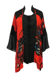 Mono Lotus Print Open Front Silk Blend Jacket