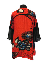 Mono Lotus Print Open Front Silk Blend Jacket