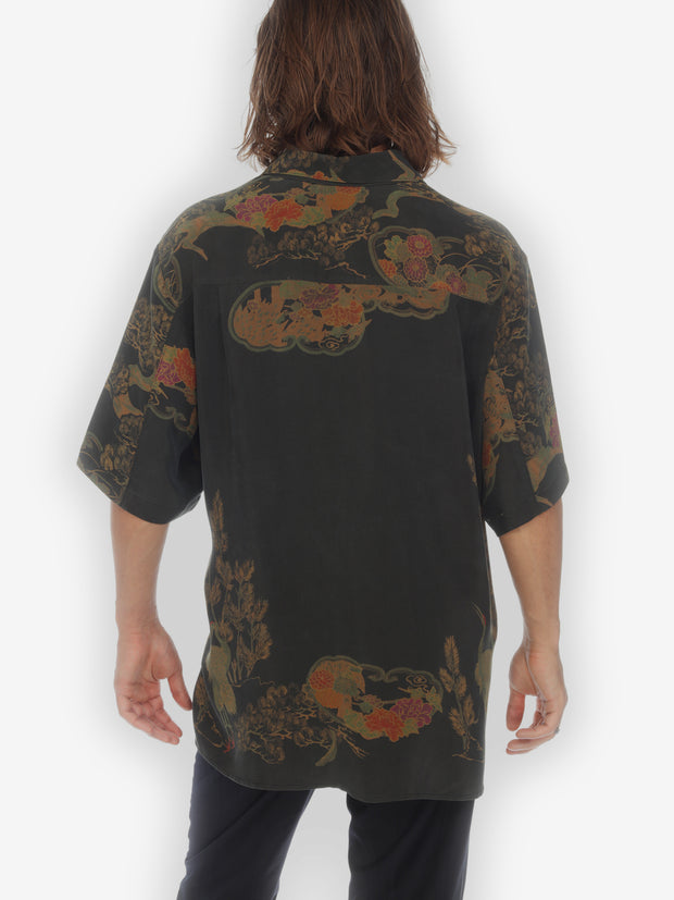Antique Crane Dyed Men’s Silk Shirt