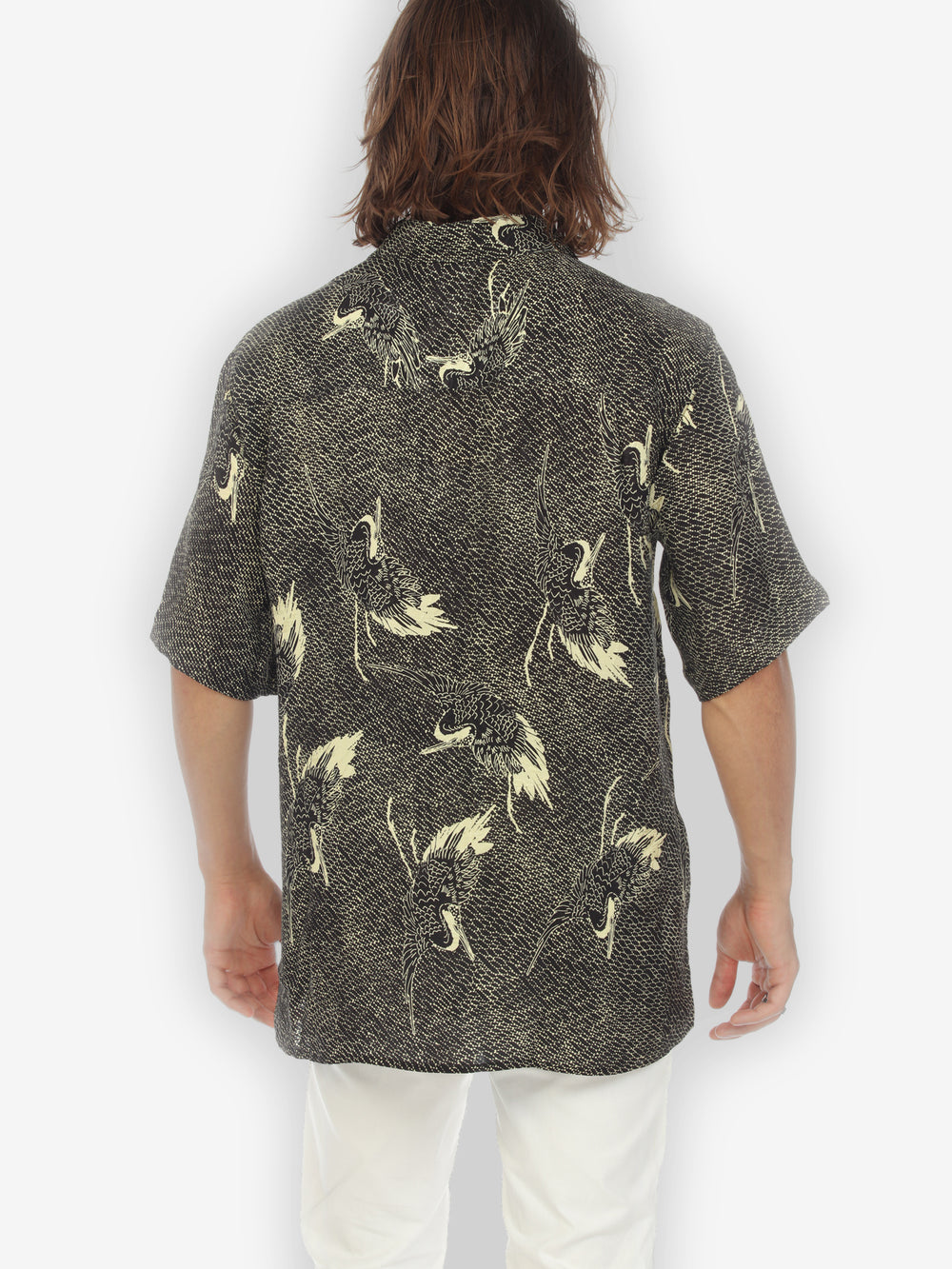 Black Crane Citron Men’s Silk Shirt