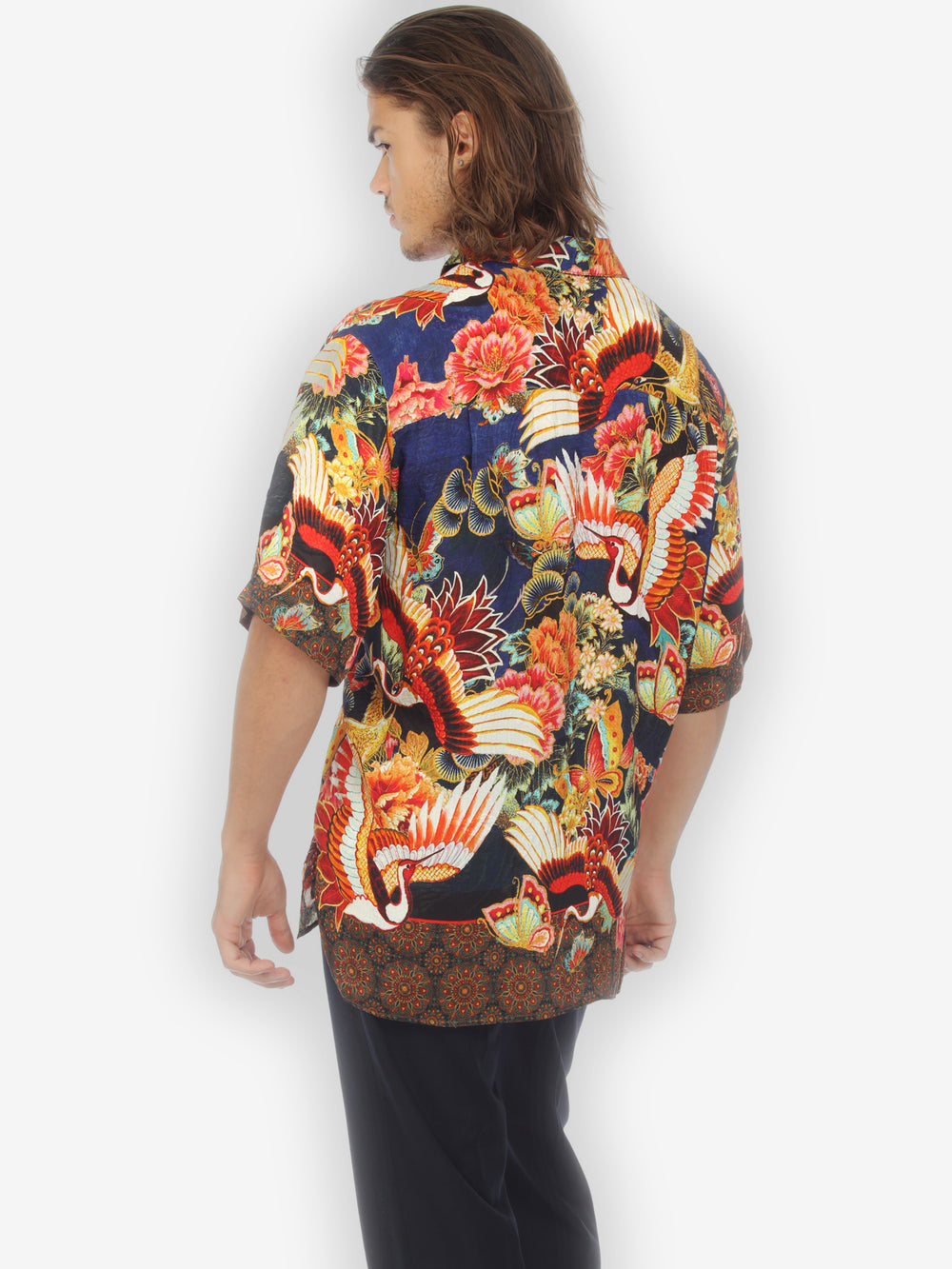 Crane and Butterfly Men’s Silk Shirt
