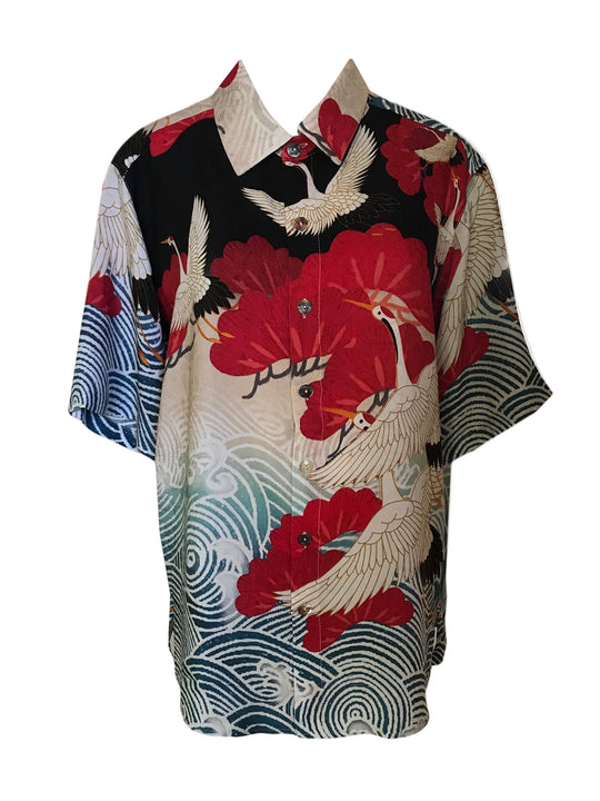 Cranes Above Water Men’s Silk Shirt