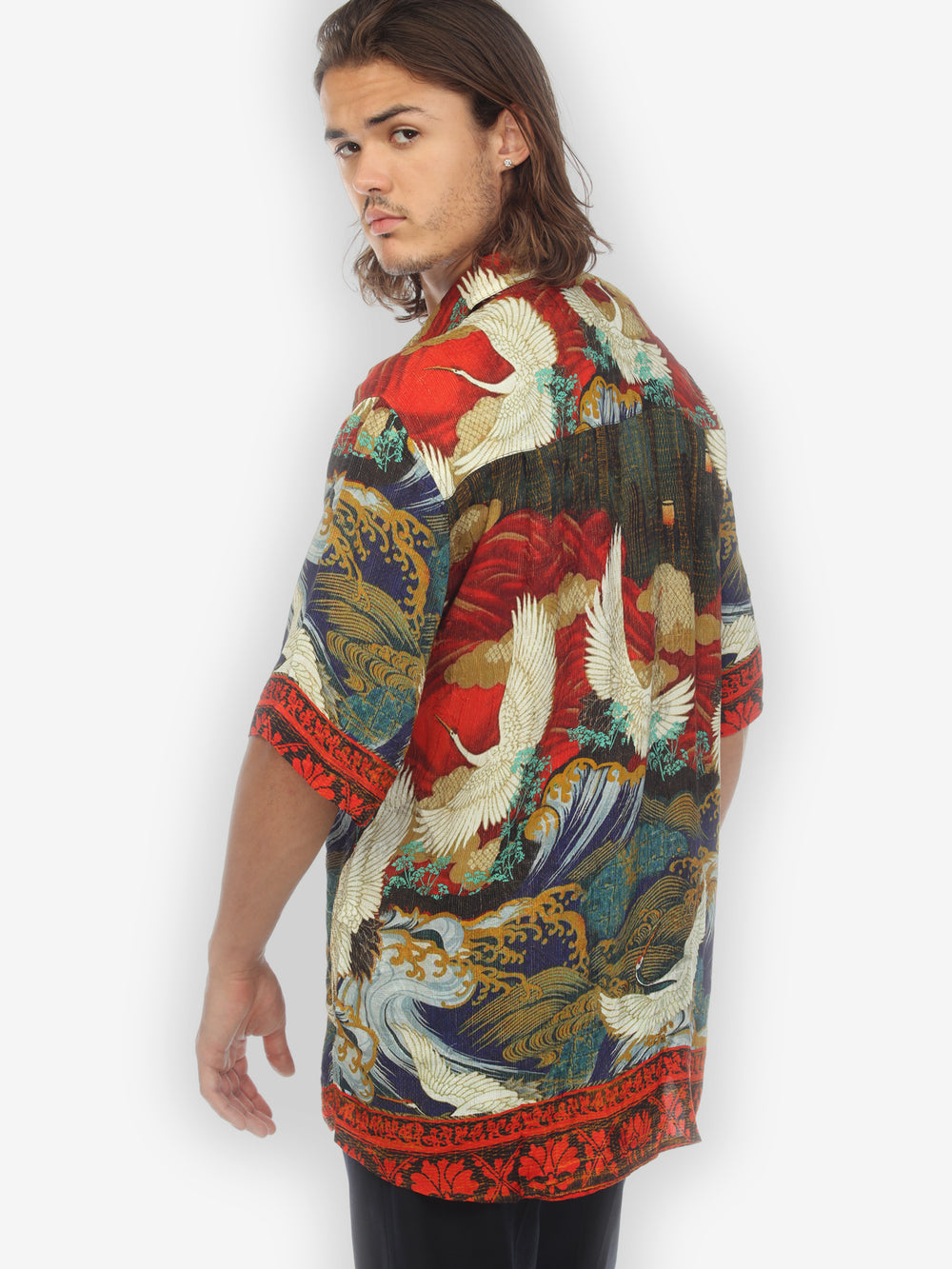 Cranes Flying Fantasy Men's Silk Shirt