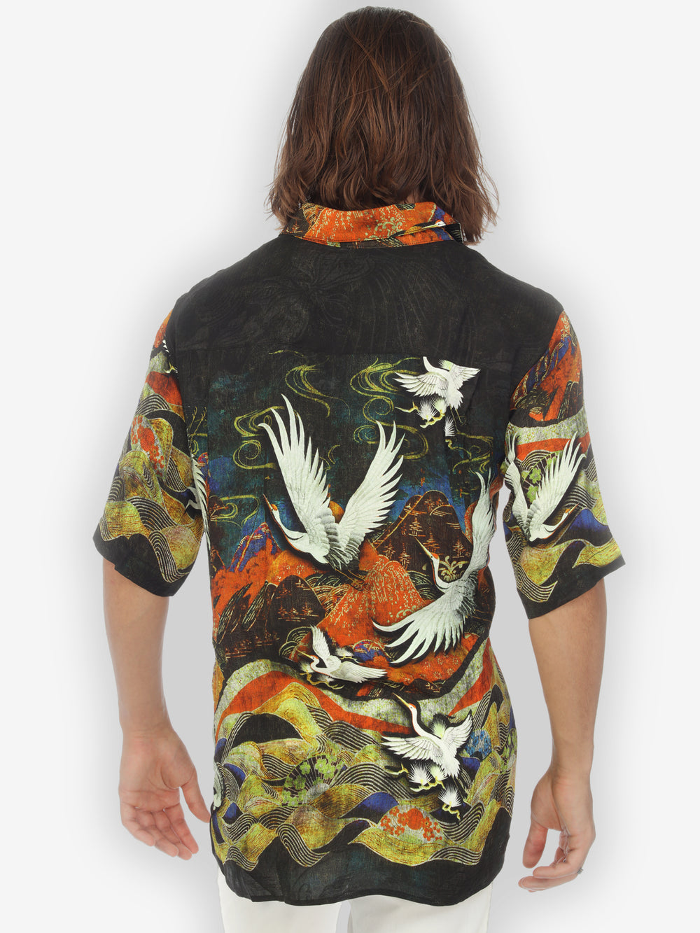 Cranes Over Mountains Men's Silk Shirt