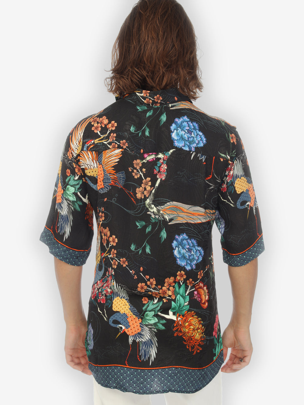 Crane With Landscape Men’s Silk Shirt
