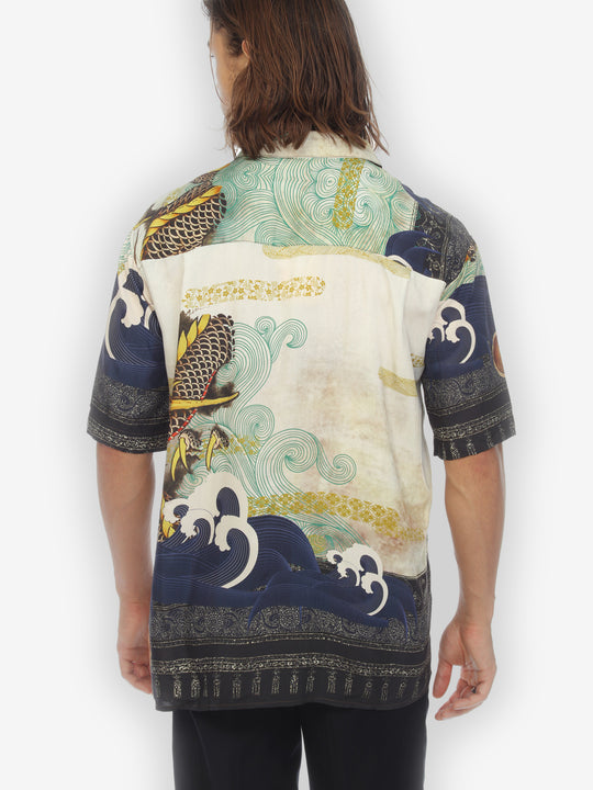 Dragon Waves Border Men’s Silk Blend Shirt