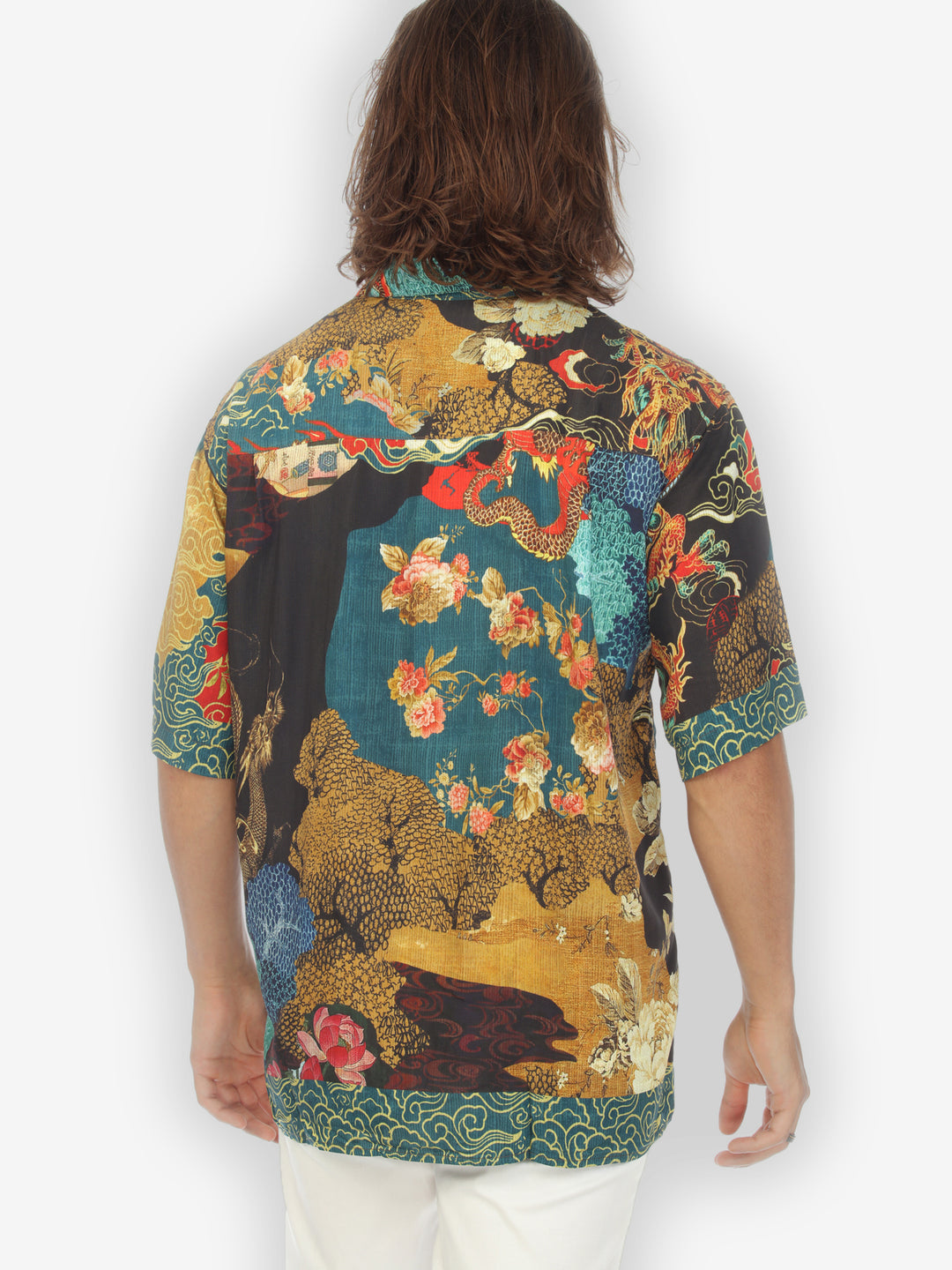 Citron Santa shops Monica Silk Asian Dragon Bamboo Print Shirt Blouse