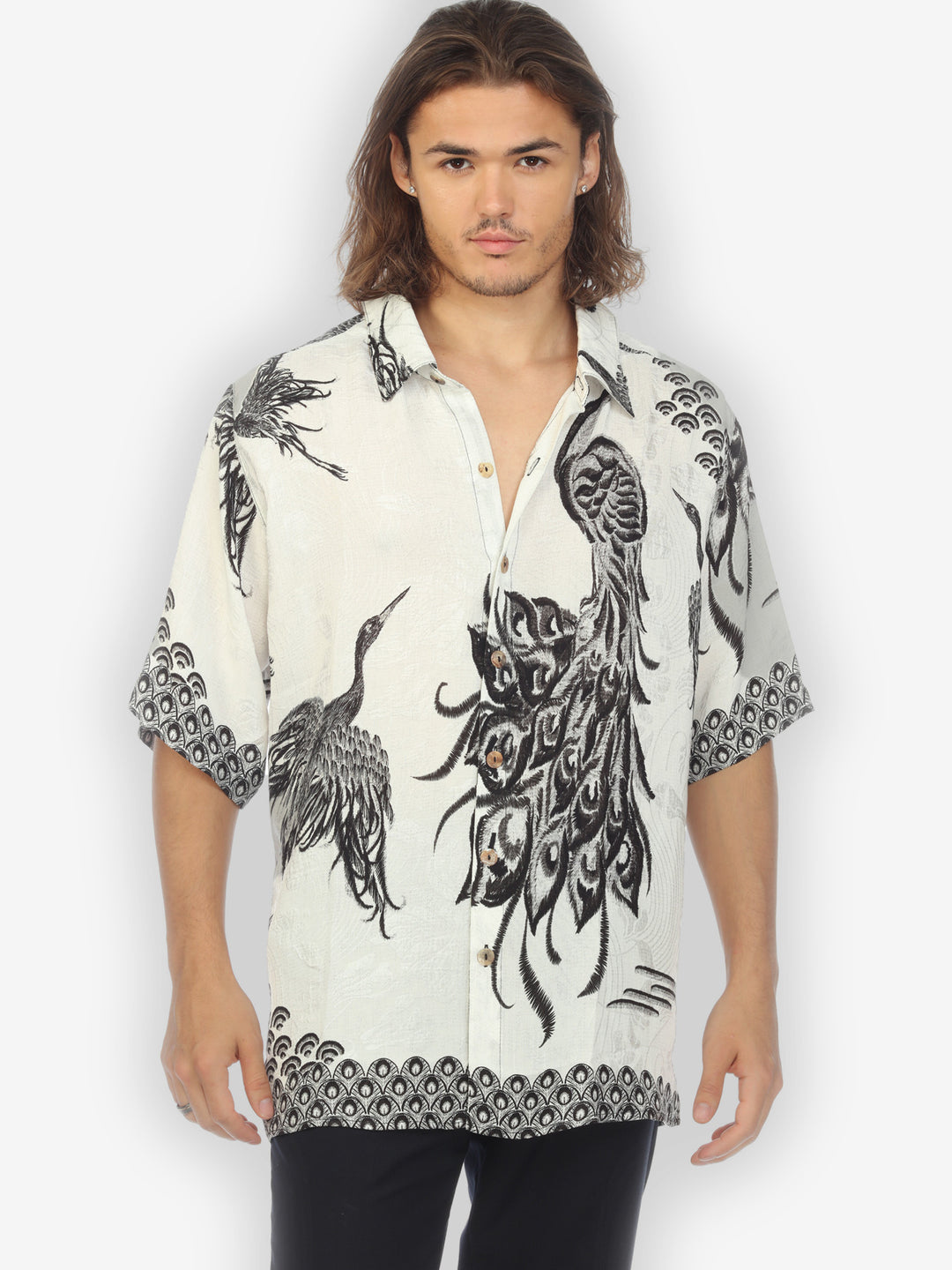 Flow Crane White Men’s Silk Shirt