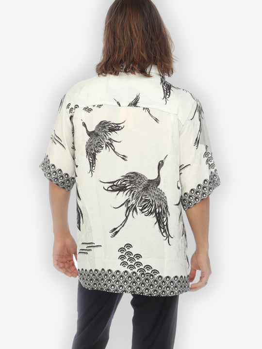 Flow Crane White Men’s Silk Shirt
