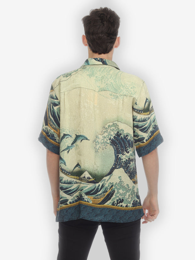 Japanese Wave Men’s Silk Shirt