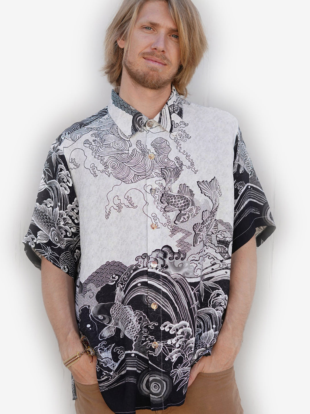 Black White Koi Men’s Silk Shirt