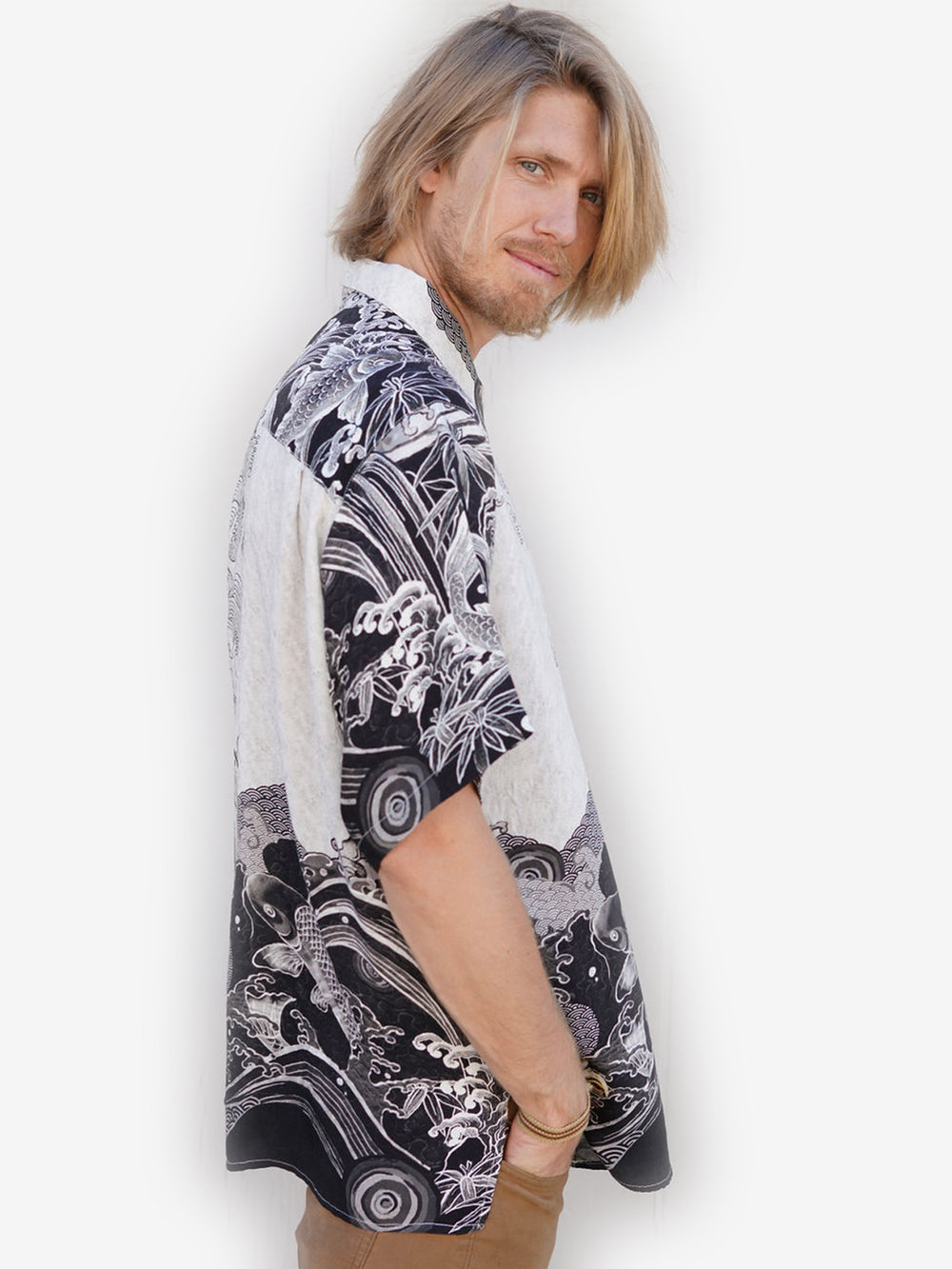 Black White Koi Men’s Silk Shirt