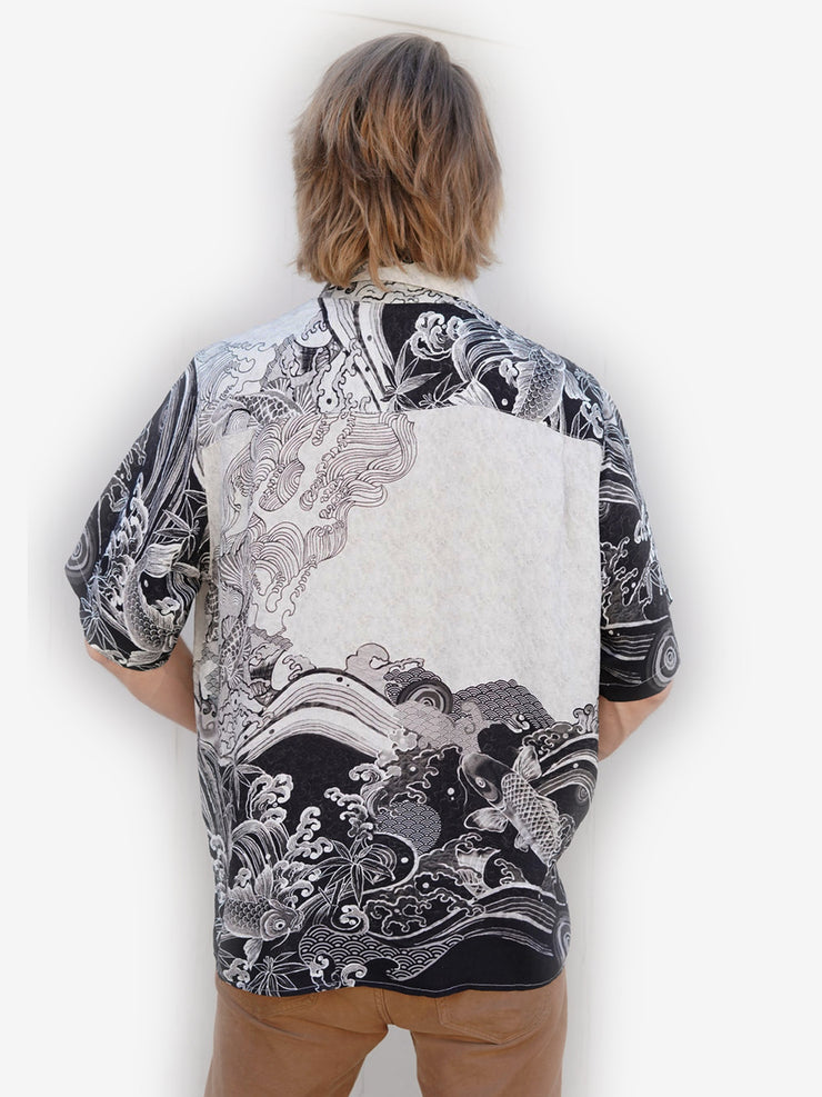 Black White Koi Men’s Silk Shirt