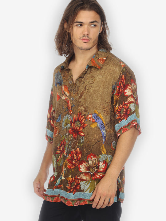 Koi Fish Water Lilies Men’s Silk Shirt