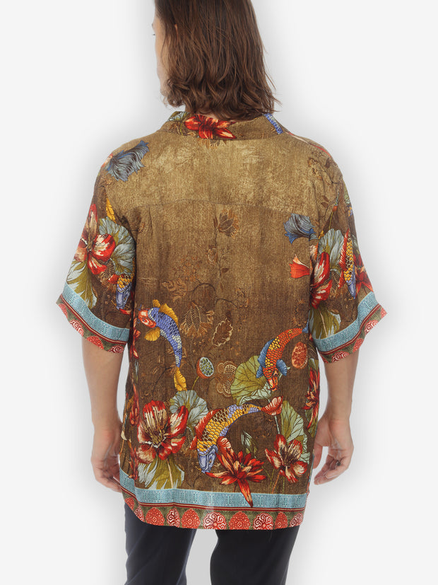 Koi Fish Water Lilies Men’s Silk Blend Shirt
