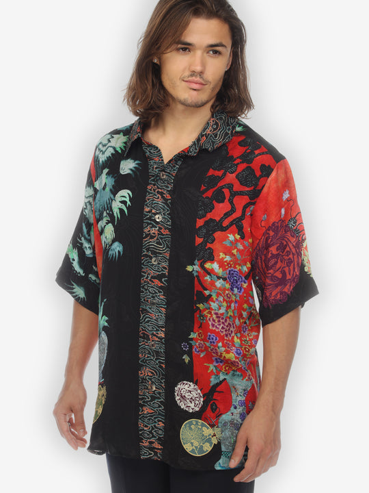 Landscape Mono Tree Men’s Silk Shirt