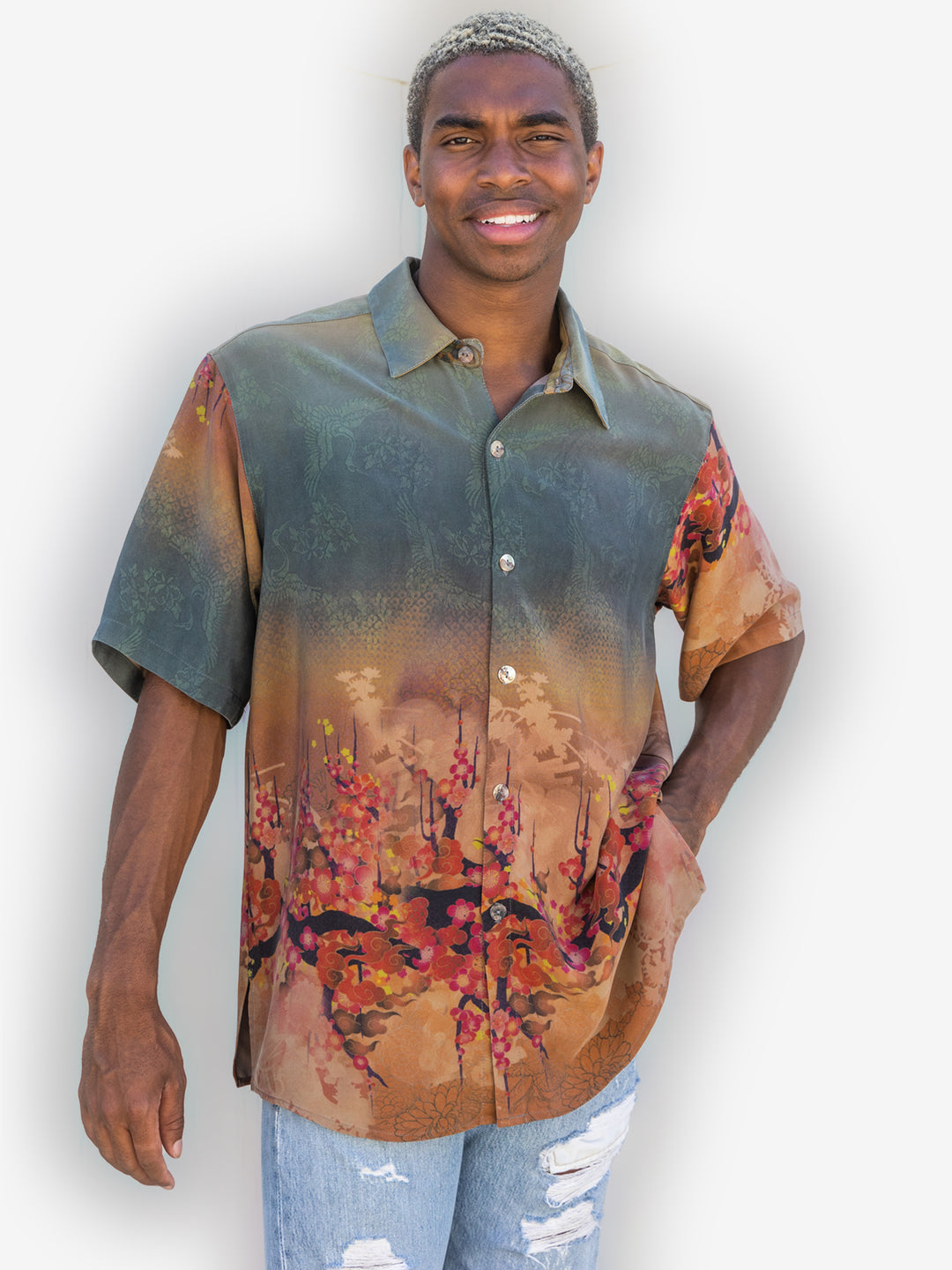 Ombre Ocean Blossom Men’s Silk Shirt