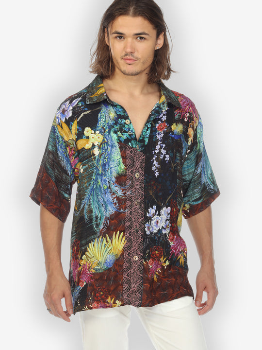Peacock Cherry Tree Men’s Silk Shirt