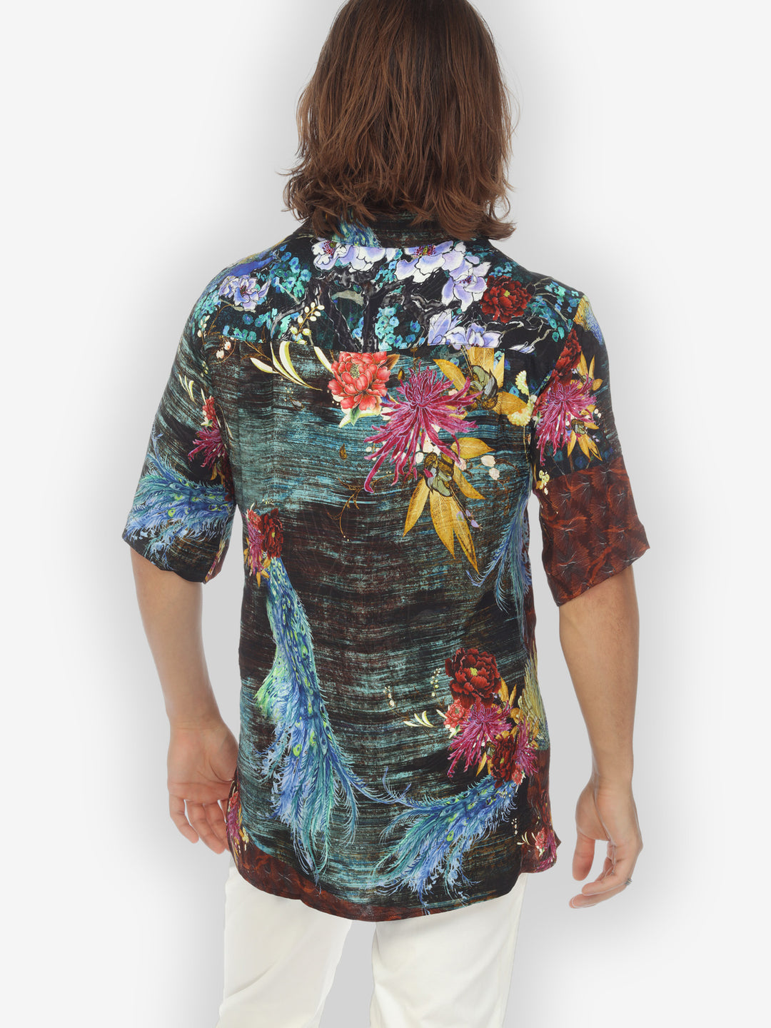Peacock Cherry Tree Men’s Silk Shirt