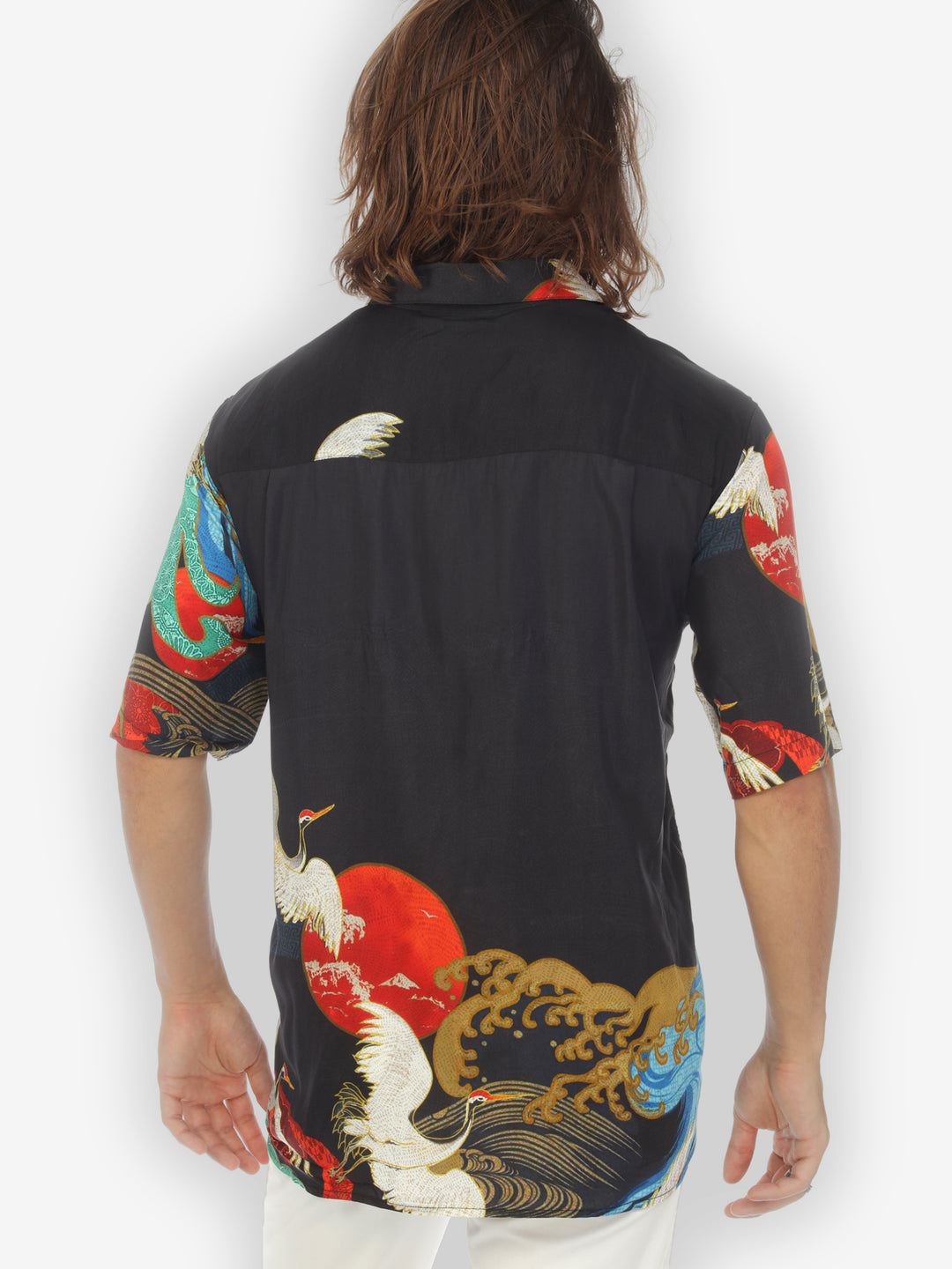 Sun Wave Crane Men’s Silk Blend Shirt