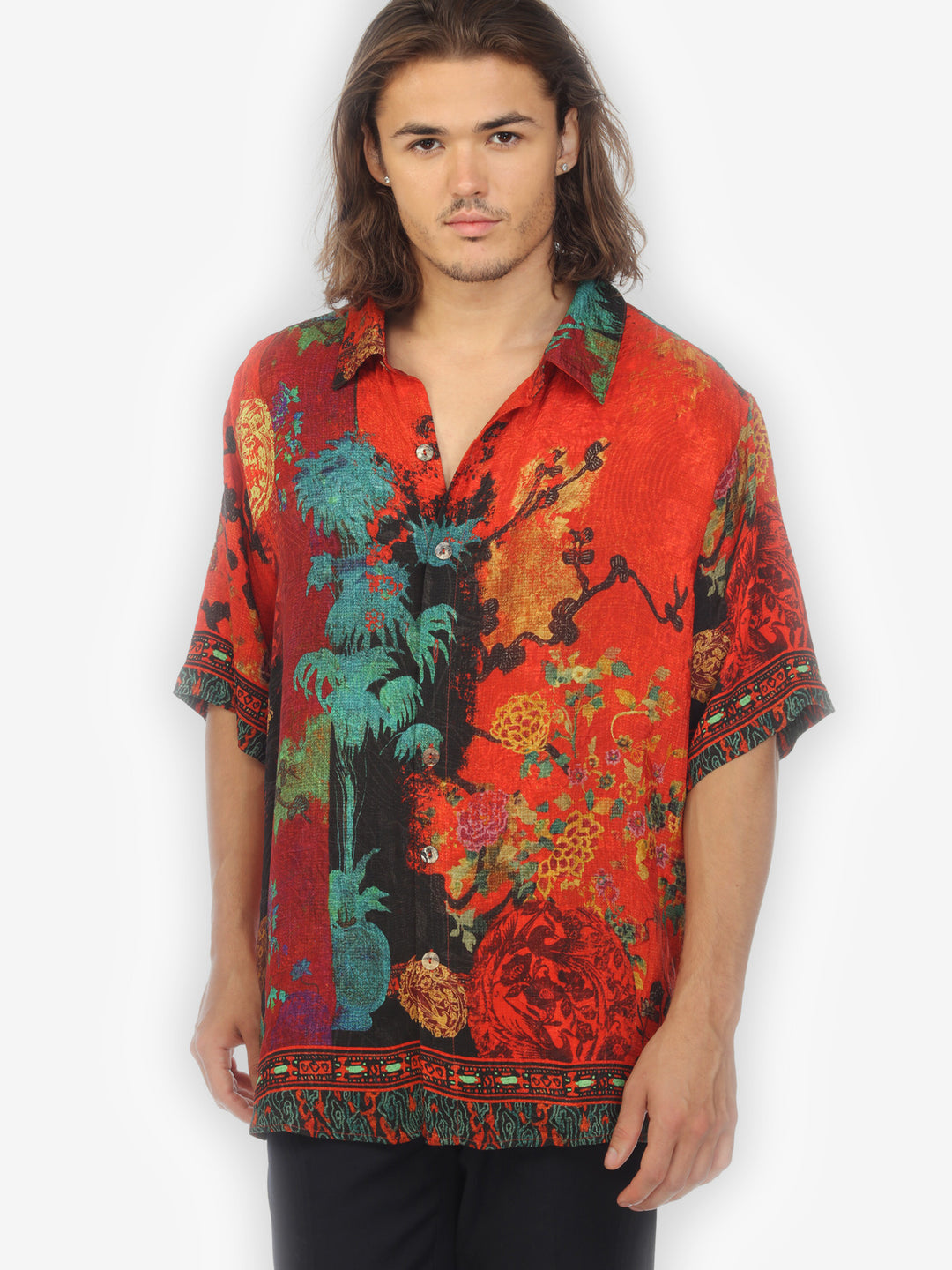Vintage Vase Floral Men’s Silk Shirt