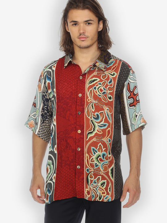 Zen Patchwork Stripe Men’s Silk Shirt