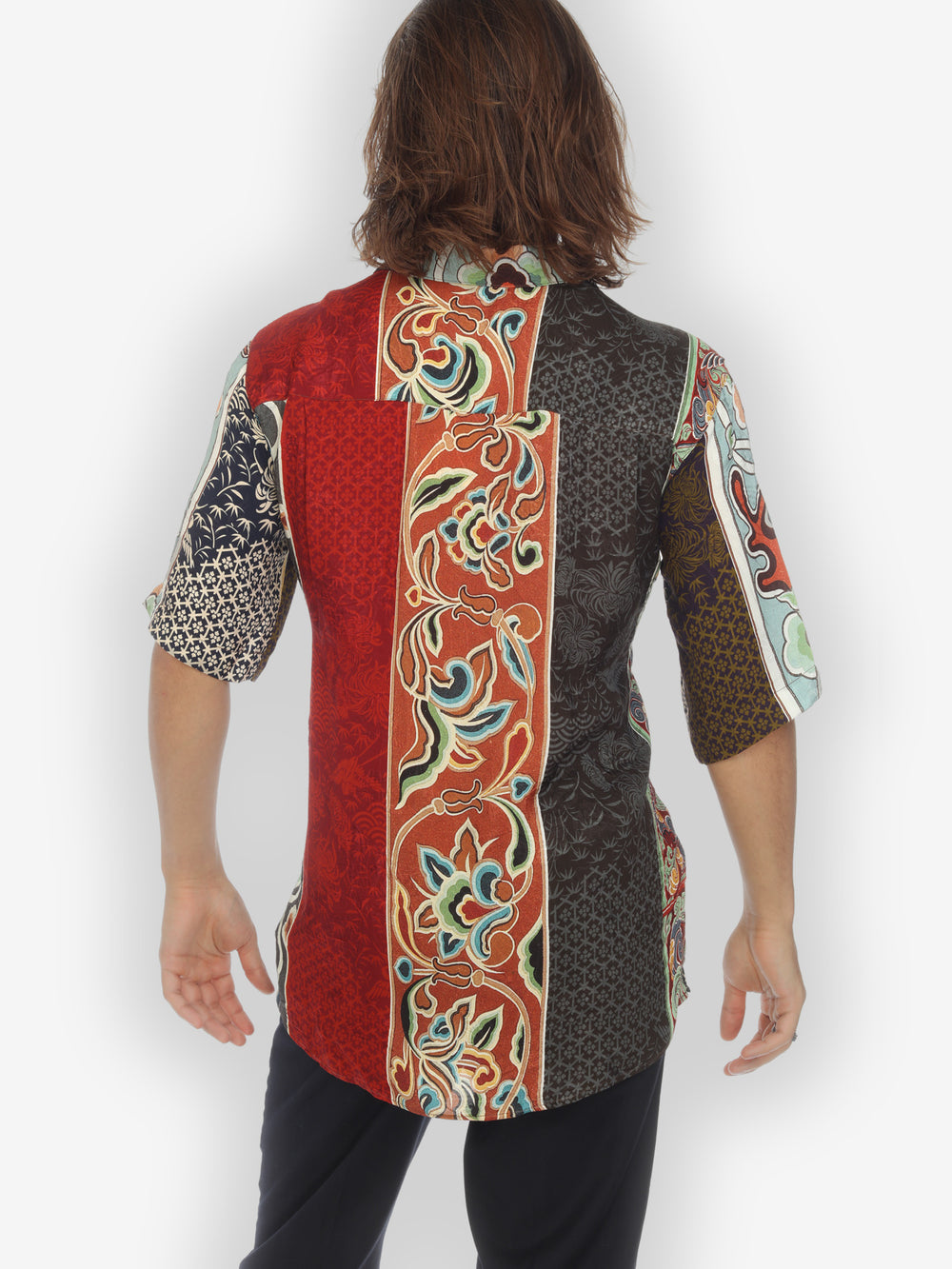 Zen Patchwork Stripe Men’s Silk Shirt