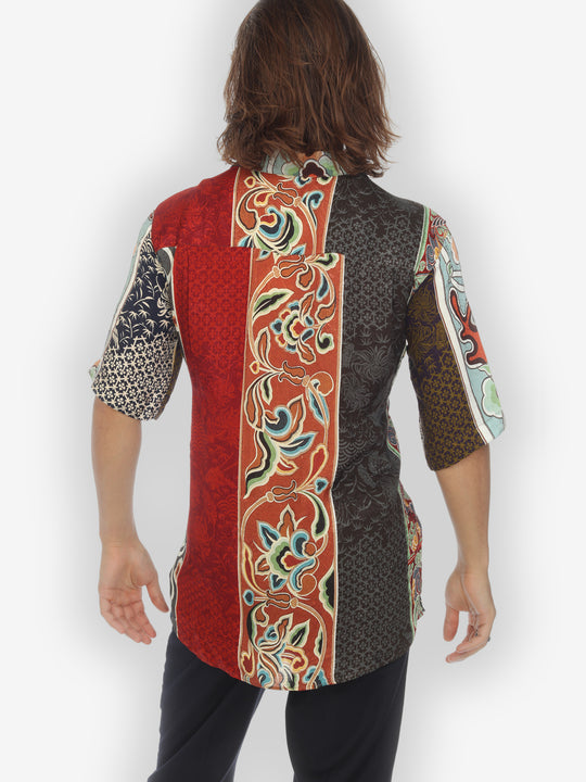 Zen Patchwork Stripe Men’s Silk Shirt