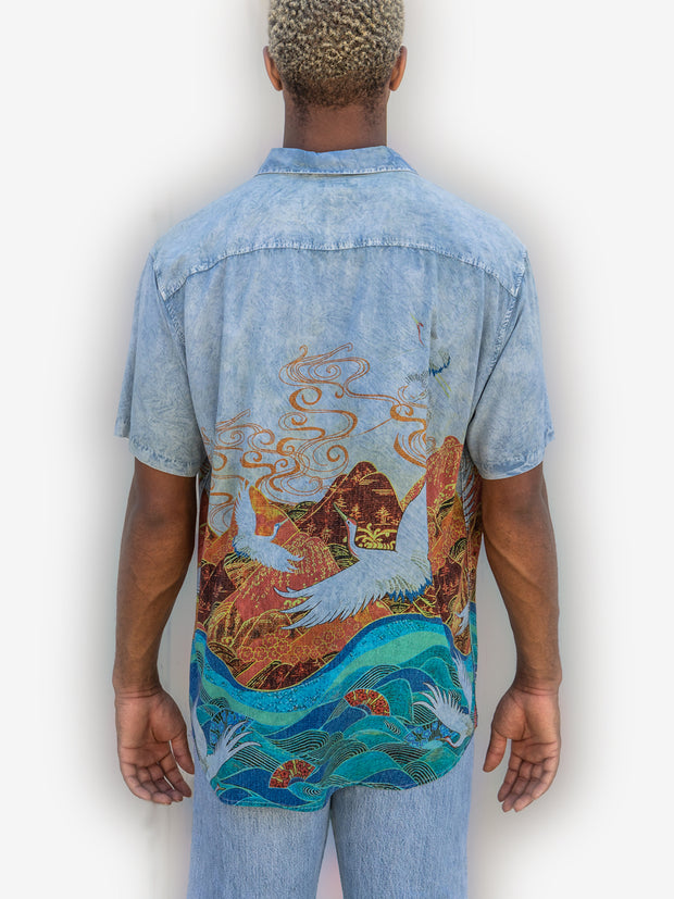 Ocean Crane Mountains Tie Dye Men’s Shirt