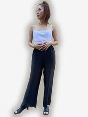 Straight Leg Silk Pant with a Frog Detail