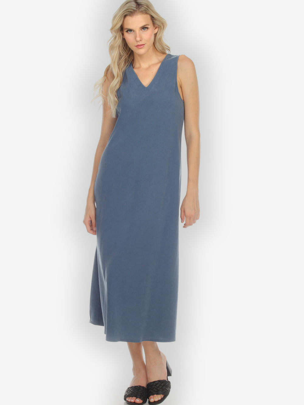 Bias Cut V-neck Blue Dress