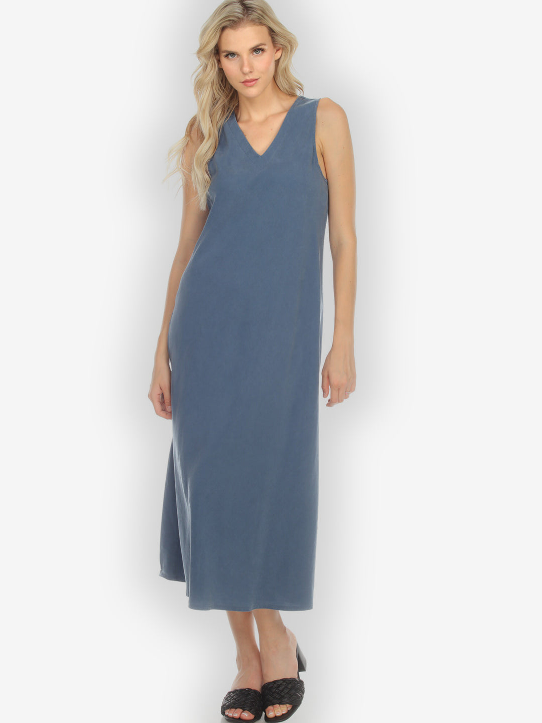 Bias Cut V-neck Blue Dress