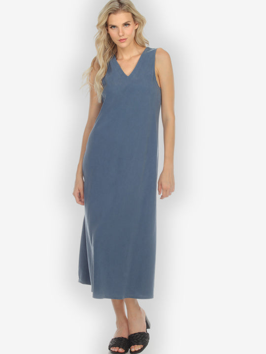 Bias Cut V-neck Blue Dress