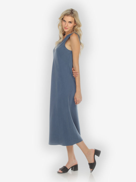 Bias Cut V-neck Blue Dress