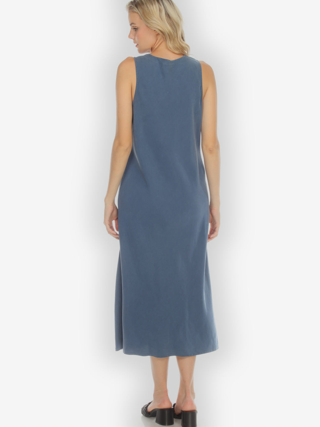 Bias Cut V-neck Blue Dress