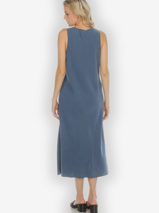 Bias Cut V-neck Blue Dress