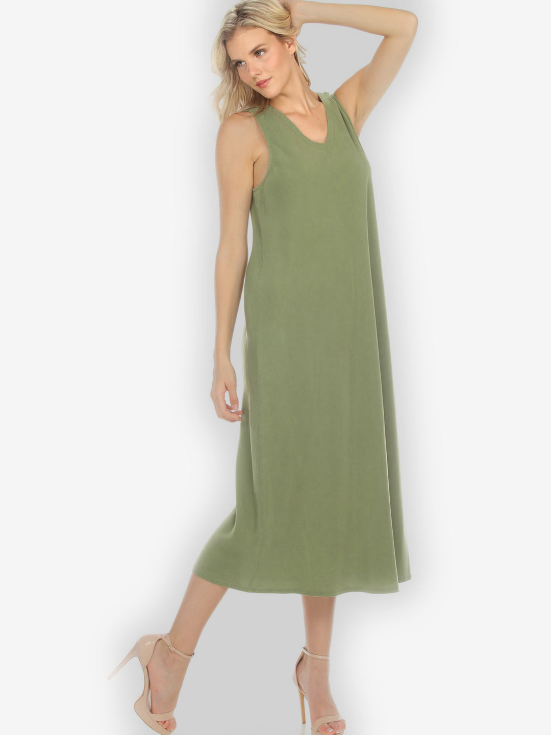Bias Cut V-neck Olive Dress