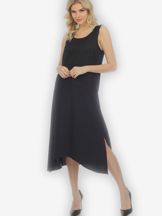 Solid Black Silk Blend Tank Dress