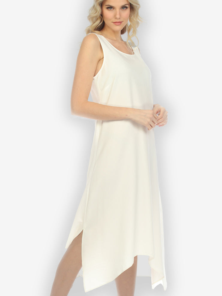 Solid Cream Silk Blend Tank Dress
